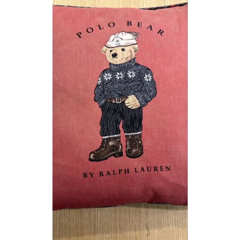 Ralph Lauren Polo Bear Throw Pillow Washed Red 18x18 Square Cotton Blend Indoor